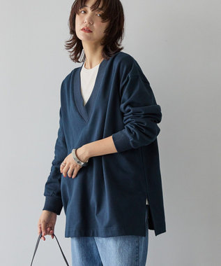 AMERICAN HOLIC Vネックサイドスリットロングスウェットプルオーバー/チュニック