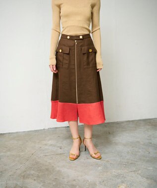 GRACE CONTINENTAL バイカラージップスカート ブラウン