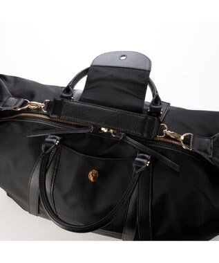 UNBILLION ペルケ perche / ナイロン×牛革かぶせジェムストーン2wayボストンバッグ ブラック