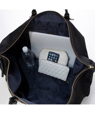 UNBILLION ペルケ perche / ナイロン×牛革かぶせジェムストーン2wayボストンバッグ ブラック