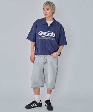 WEGO 【ユニセックス着用ITEM】リップストップグラフィックシャツ（SS） ネイビー