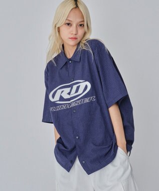 WEGO 【ユニセックス着用ITEM】リップストップグラフィックシャツ（SS） ネイビー