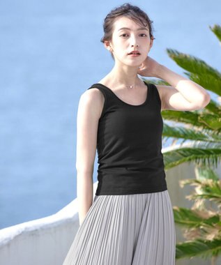 Tiaclasse 【洗える】カップ付きタンクトップ＆キャミソール タンクトップ：ブラック