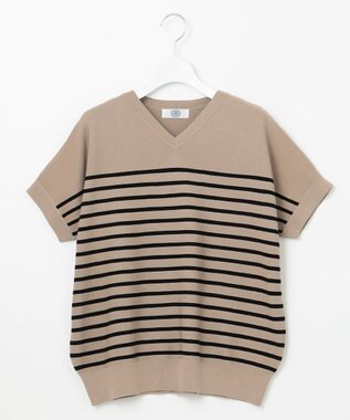 J.PRESS LADIES S 【洗える・抗菌防臭】 ドルマンガーター ボーダー ニット ベージュ系1