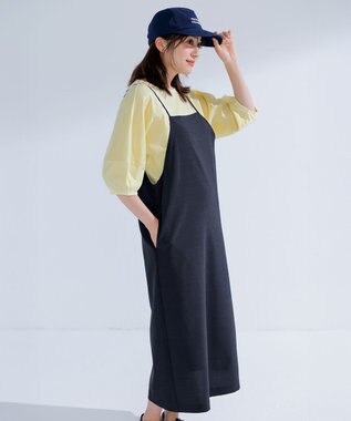 ANY L 【洗濯機可/セットアップ可/UVケア/速乾/イージーケア】サラサラテックリネンキャミソールワンピース ネイビー