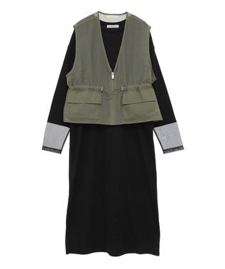 Green Parks ＳＥＴ２点シアーナイロンベスト＋リブワンピース Black