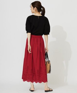 ANY SIS L 【洗える】カットワークエンブロイダリー スカート レッド