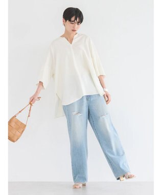 AMERICAN HOLIC 接触冷感スキッパーバックギャザーブラウス Ivory