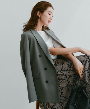 ICB ウール2WAYストレッチ ダブルブレストジャケット スモークグリーン系