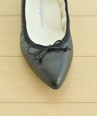nouvelleRobe Oū 【本革・高反発】Pointed ポインテッドトゥ 型押しバレエシューズ ブラックメッシュ