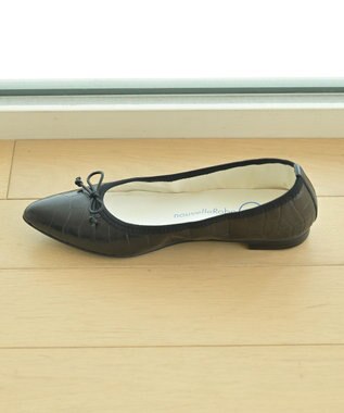 nouvelleRobe Oū 【本革・高反発】Pointed ポインテッドトゥ 型押しバレエシューズ ブラックメッシュ
