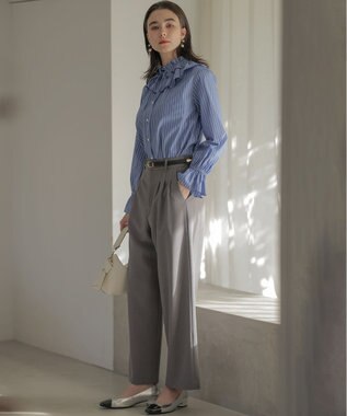 組曲 【2WAY】エアリーシャーティングフリル襟 ブラウス ブルーストライプ系1