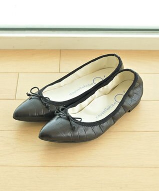 nouvelleRobe Oū 【本革・高反発】Pointed ポインテッドトゥ 型押しバレエシューズ ブラックメッシュ