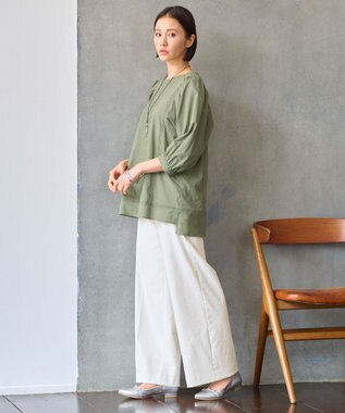 自由区 【洗える・XSサイズあり】ジオメトリックエンブロイダリー ブラウス カーキ系