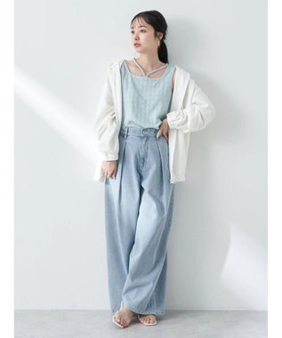 earth music&ecology タックワイドデニムパンツ Light Indigo