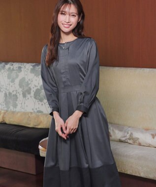 Tiaclasse L 【セレモニー・新色追加】キーネックフレアワンピース ピンク