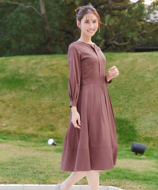 Tiaclasse 【セレモニー・新色追加】キーネックフレアワンピース ピンク