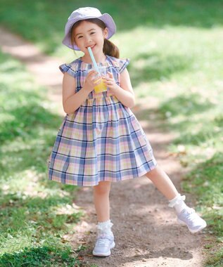 ANY KIDS 【WEB限定柄有】総柄 サマー ワンピース ブルー系チェック