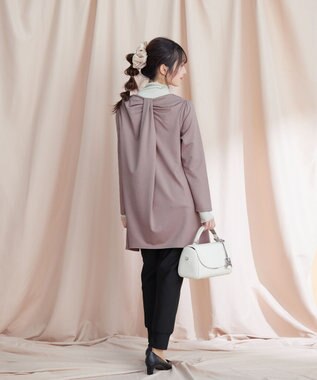 Tiaclasse 【洗える】キーネックバックツイストポンチチュニックブラウス ピンクモカ