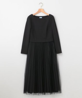 組曲 【WEB限定・KUMIKYOKU NAVY】ジャージーコンビ ギャザーチュール ワンピース ブラック系