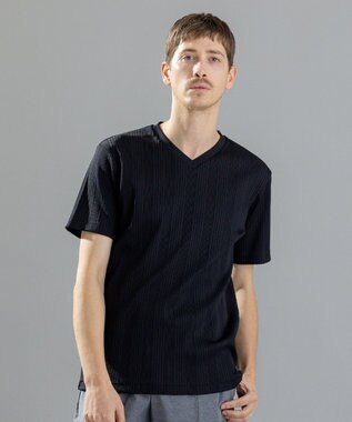 JOSEPH HOMME テックリブジャージー　Vネック半袖カットソー ブラック系