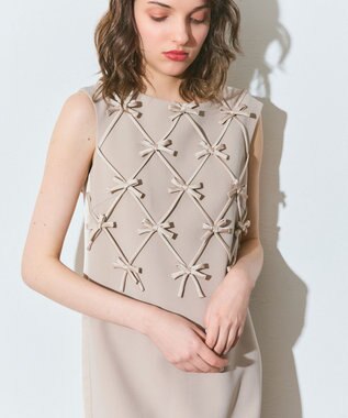 GRACE CONTINENTAL リボンモチーフドレス ベージュ