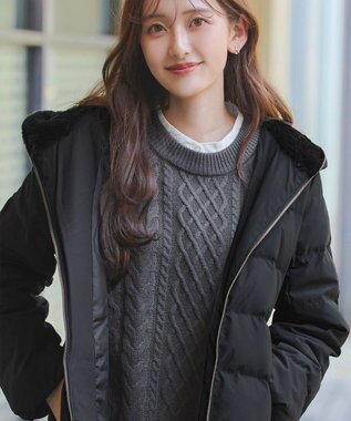 Tiaclasse フード裏エコファーダウンコート ブラック