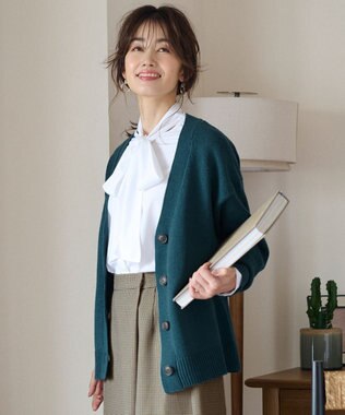 ANY 【洗濯機可】ラムウールVネック カーディガン グリーン