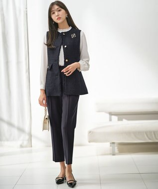 ANY SIS S ファンシーツイードペプラム ジレ ネイビー