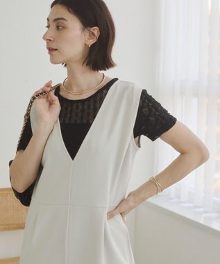 WEGO 【ANGIE VINTAGE】Vネックオールインワン ホワイトアイボリー