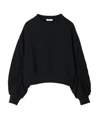 earth music&ecology クルーネック袖シャーリングスウェット Black