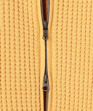 JOSEPH ABBOUD 【キングサイズ・3シーズン活躍する綿ブレンド】コットンアクリルバルキー ジップニット ブルゾン ライトオレンジ系