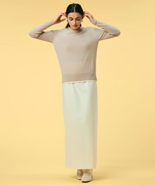 BEIGE， 【洗える】POMPE / ウールカシミヤ配色リブクルーネック Taupe×Ecru