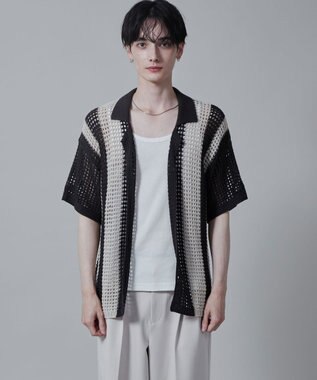 WEGO マルチストライプニットシャツ（S） ダークグレー