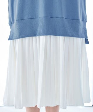 Tiaclasse 【洗える】裏毛プリーツコンビワンピース ブルー×オフ