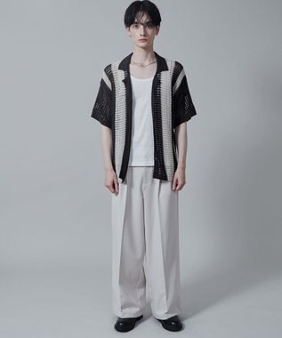 WEGO マルチストライプニットシャツ（S） ダークグレー