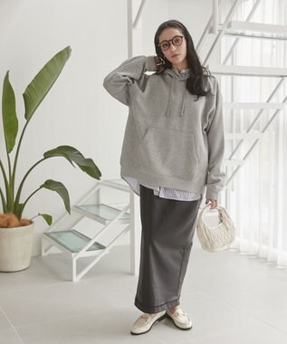 WEGO 【ユニセックス着用ITEM/裏起毛】リラックスフィットスウェットプルパーカー 杢グレー