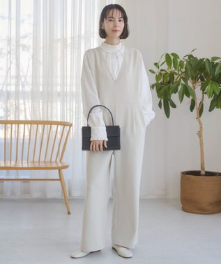 WEGO 【ANGIE VINTAGE】Vネックオールインワン ホワイトアイボリー