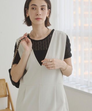 WEGO 【ANGIE VINTAGE】Vネックオールインワン ホワイトアイボリー