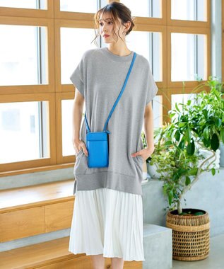 Tiaclasse 【洗える】裏毛プリーツコンビワンピース グレー×オフ