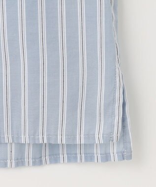 J.PRESS LADIES L 【洗える】綿キュプラコードストライプ バンドカラー ブラウス ブルー系1