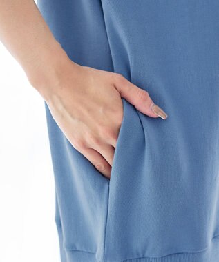 Tiaclasse 【洗える】裏毛プリーツコンビワンピース ブルー×オフ