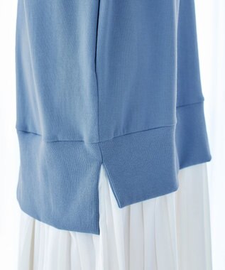 Tiaclasse 【洗える】裏毛プリーツコンビワンピース ブルー×オフ