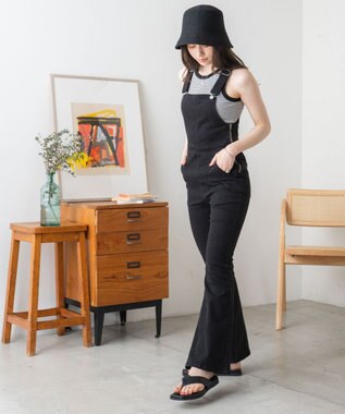 WEGO ハイウエストストレッチフレアデニムサロペット