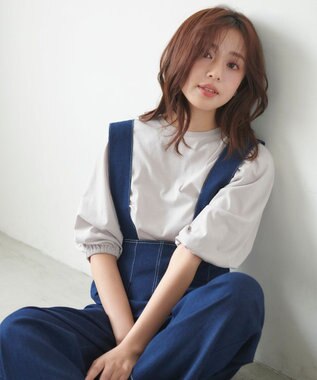 Feroux 【UVケア】バックリボンボリュームスリーブ Tシャツ グレージュ系