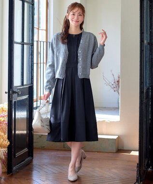 Tiaclasse 【セレモニー・新色追加】キーネックフレアワンピース ネイビー