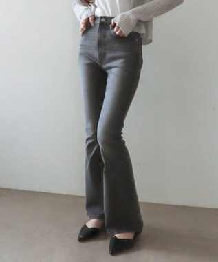 WEGO 【美脚パンツ】ストレッチフレアデニムパンツ デニムブラックソノタ