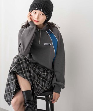 WEGO パイピング切替ショートハーフZIPスウェット スミクロ