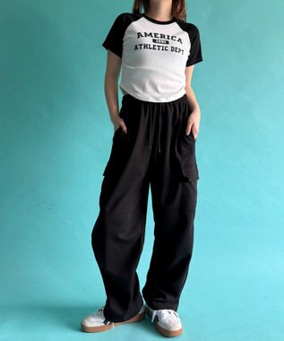 WEGO 【ウエストゴム】スウェットカーゴパンツ ブラック