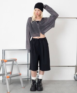 WEGO ハトメメッシュニットショートパーカー スミクロ